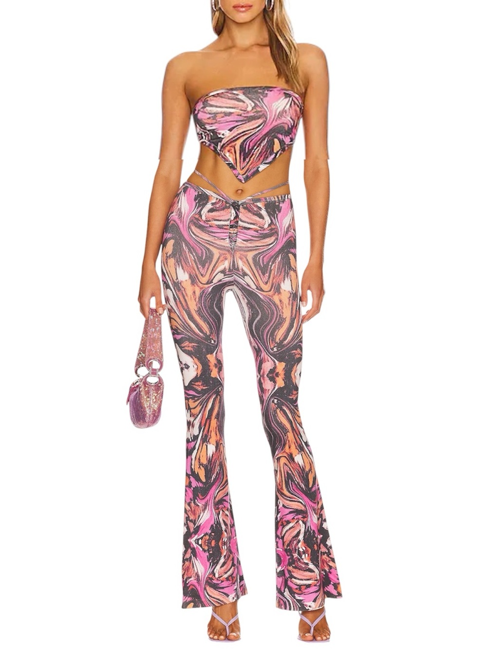 h:ours Flare Pants & Handkerchief Crop Top Matching Set